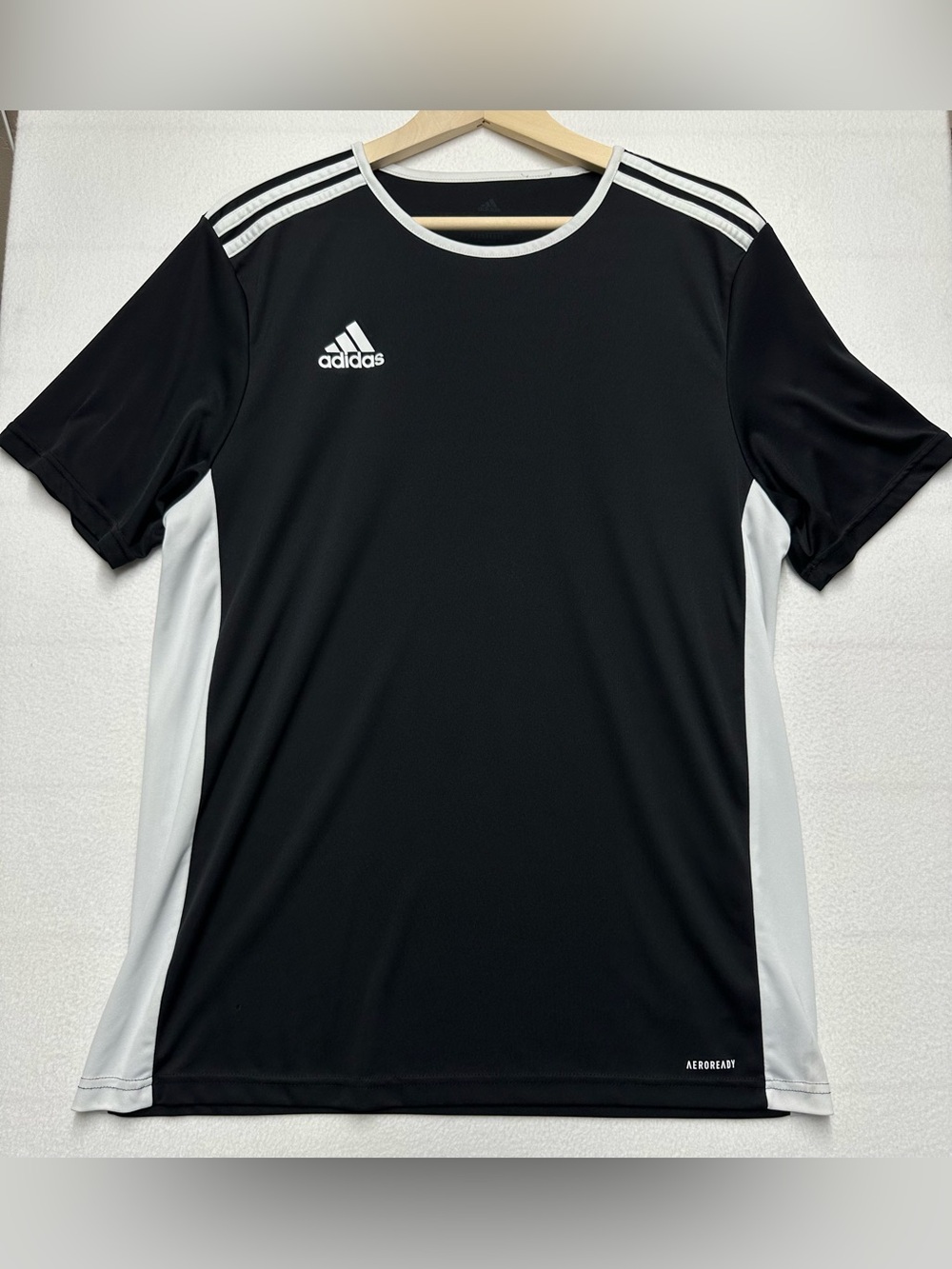 Adidas AEROREADY Men’s Large Black White 3 Stripe Soccer Athletic Shirt